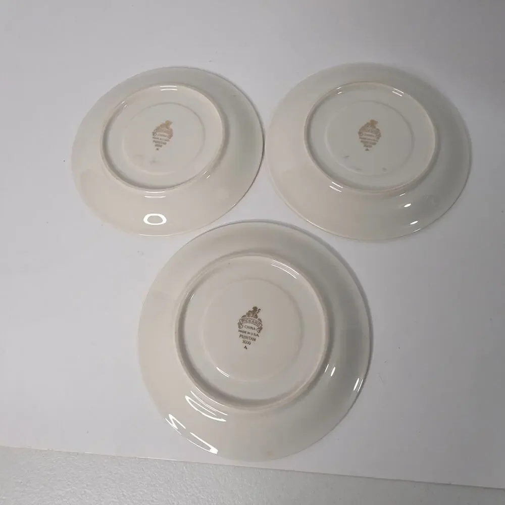 Pickard China Puritan 3000 A Gold Trim Plates Saucers Lot of 3 Vintage USA